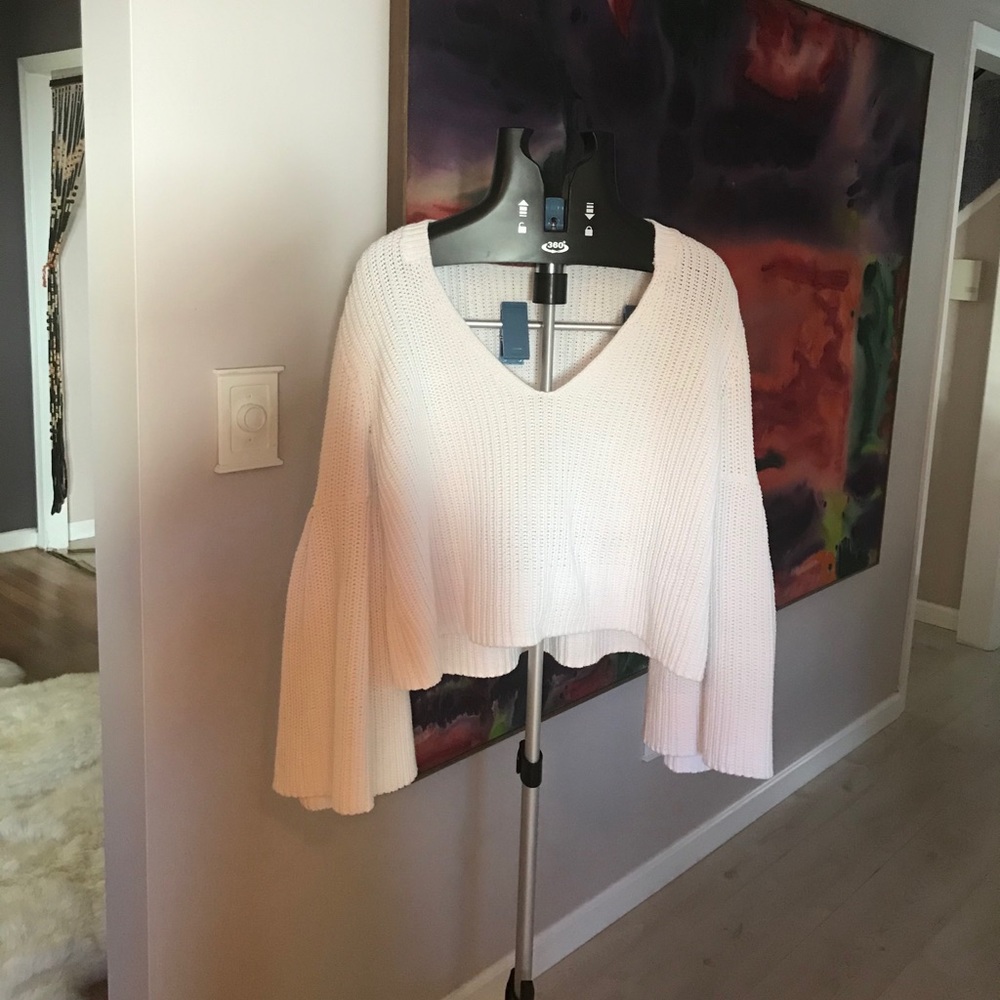 Free People cotton white ribbed pullover L crop